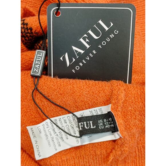 Zaful Mock Neck Sweater Knitted Halloween Pumpkin Orange Black Womens 8-10 NWT - Picture 3 of 7